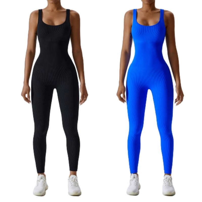 Women'S Ribbed Yoga Jumpsuit, Sleeveless Slimming Bodysuit, Sporty Fitness One-Piece Activewear for Gym & Workout Bodycon