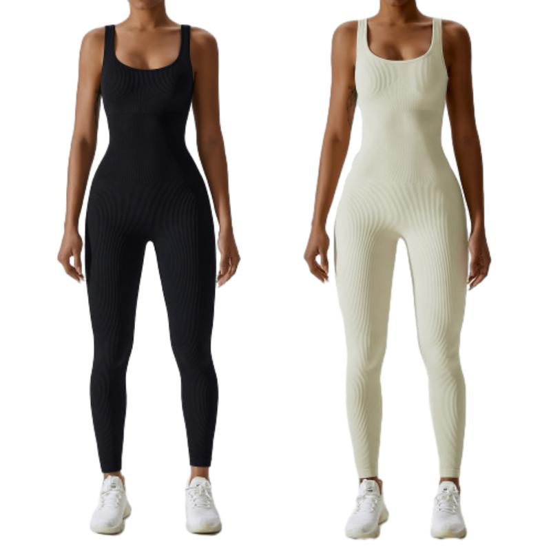 Women'S Ribbed Yoga Jumpsuit, Sleeveless Slimming Bodysuit, Sporty Fitness One-Piece Activewear for Gym & Workout Bodycon