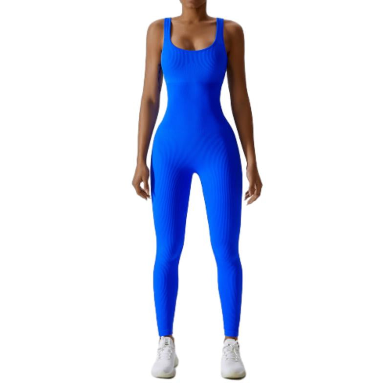 Women'S Ribbed Yoga Jumpsuit, Sleeveless Slimming Bodysuit, Sporty Fitness One-Piece Activewear for Gym & Workout Bodycon