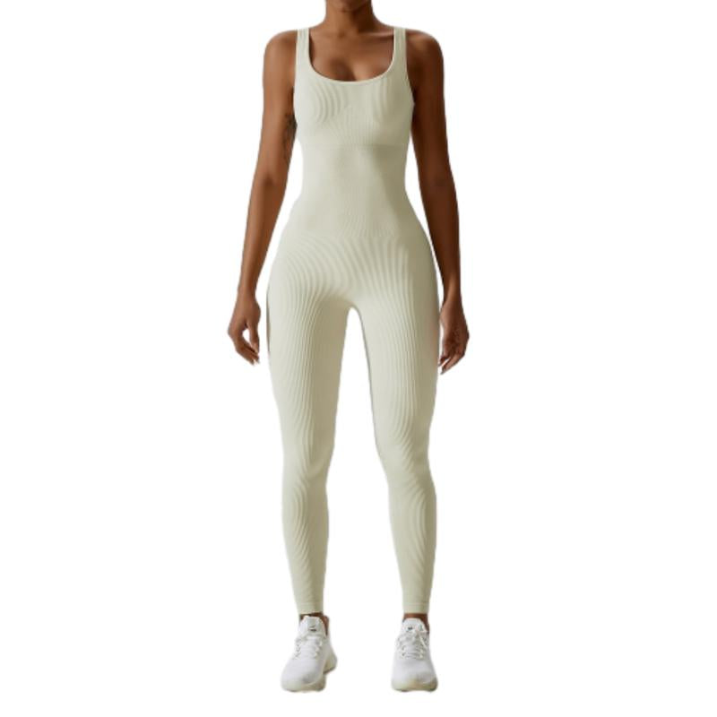 Women'S Ribbed Yoga Jumpsuit, Sleeveless Slimming Bodysuit, Sporty Fitness One-Piece Activewear for Gym & Workout Bodycon