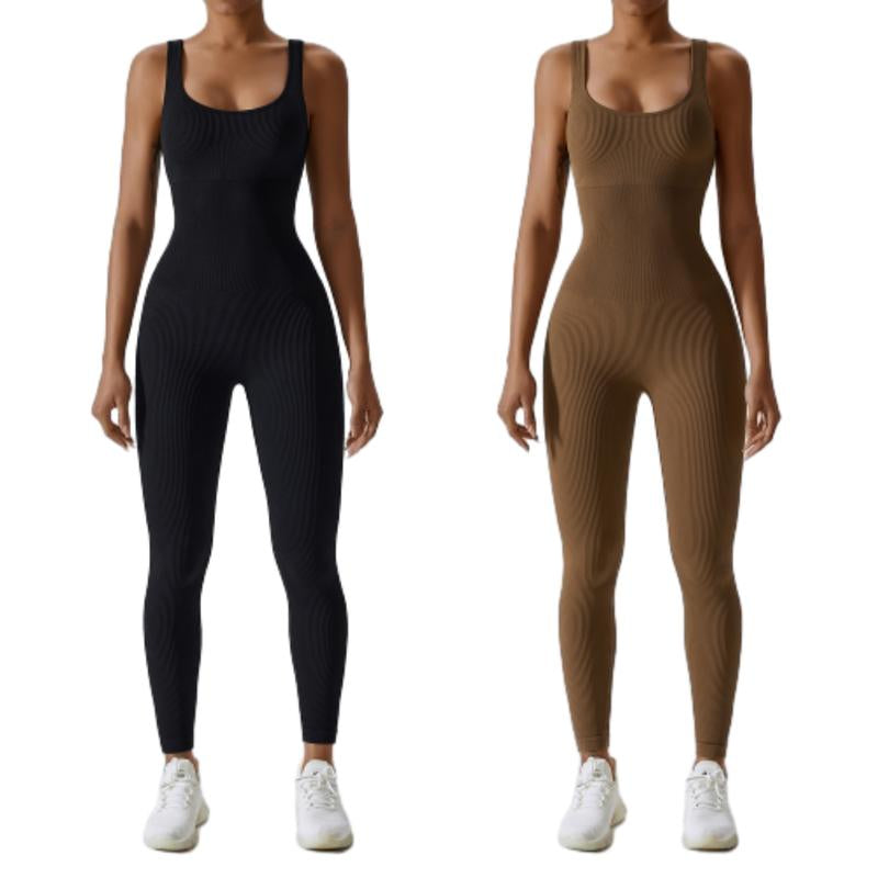 Women'S Ribbed Yoga Jumpsuit, Sleeveless Slimming Bodysuit, Sporty Fitness One-Piece Activewear for Gym & Workout Bodycon