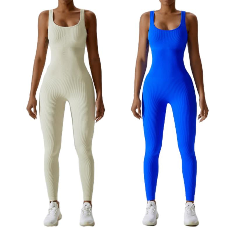 Women'S Ribbed Yoga Jumpsuit, Sleeveless Slimming Bodysuit, Sporty Fitness One-Piece Activewear for Gym & Workout Bodycon