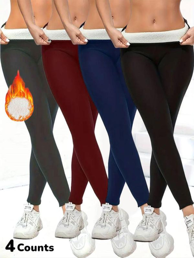 Women'S Solid High Waist Thermal Lined Sports Leggings, Casual Comfy Warm Skinny Pants for Yoga Gym Workout Running, Ladies Sportswear for Fall & Winter