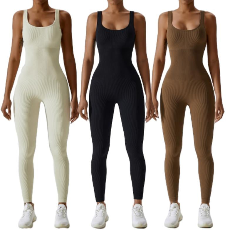 Women'S Ribbed Yoga Jumpsuit, Sleeveless Slimming Bodysuit, Sporty Fitness One-Piece Activewear for Gym & Workout Bodycon