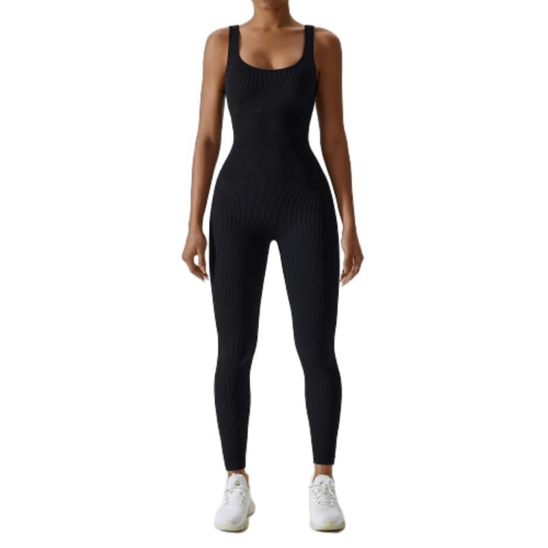 Women'S Ribbed Yoga Jumpsuit, Sleeveless Slimming Bodysuit, Sporty Fitness One-Piece Activewear for Gym & Workout Bodycon