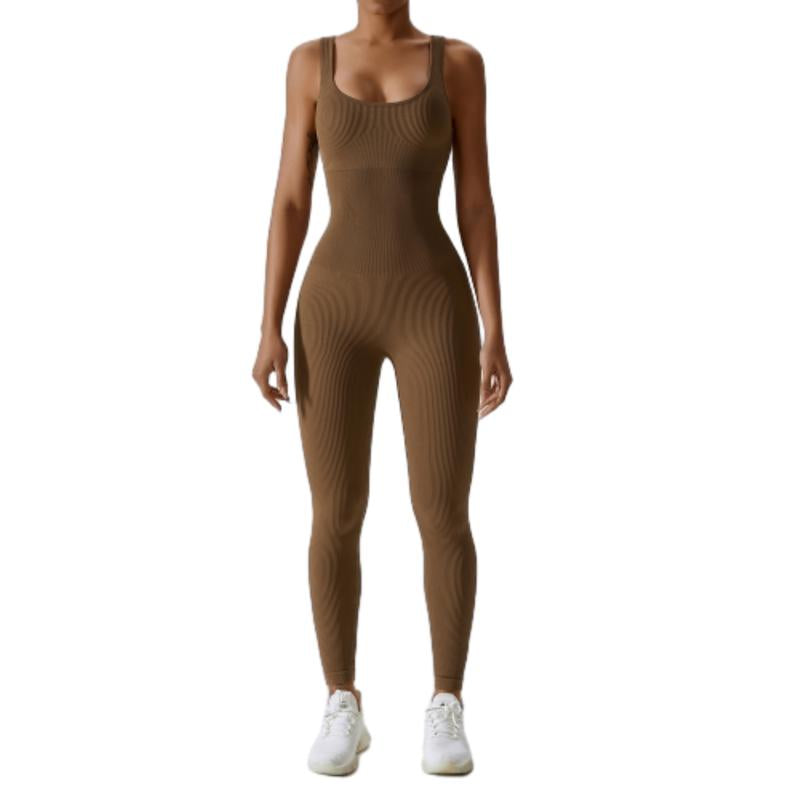 Women'S Ribbed Yoga Jumpsuit, Sleeveless Slimming Bodysuit, Sporty Fitness One-Piece Activewear for Gym & Workout Bodycon