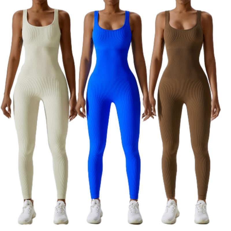 Women'S Ribbed Yoga Jumpsuit, Sleeveless Slimming Bodysuit, Sporty Fitness One-Piece Activewear for Gym & Workout Bodycon