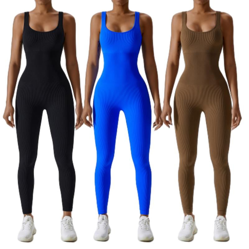 Women'S Ribbed Yoga Jumpsuit, Sleeveless Slimming Bodysuit, Sporty Fitness One-Piece Activewear for Gym & Workout Bodycon