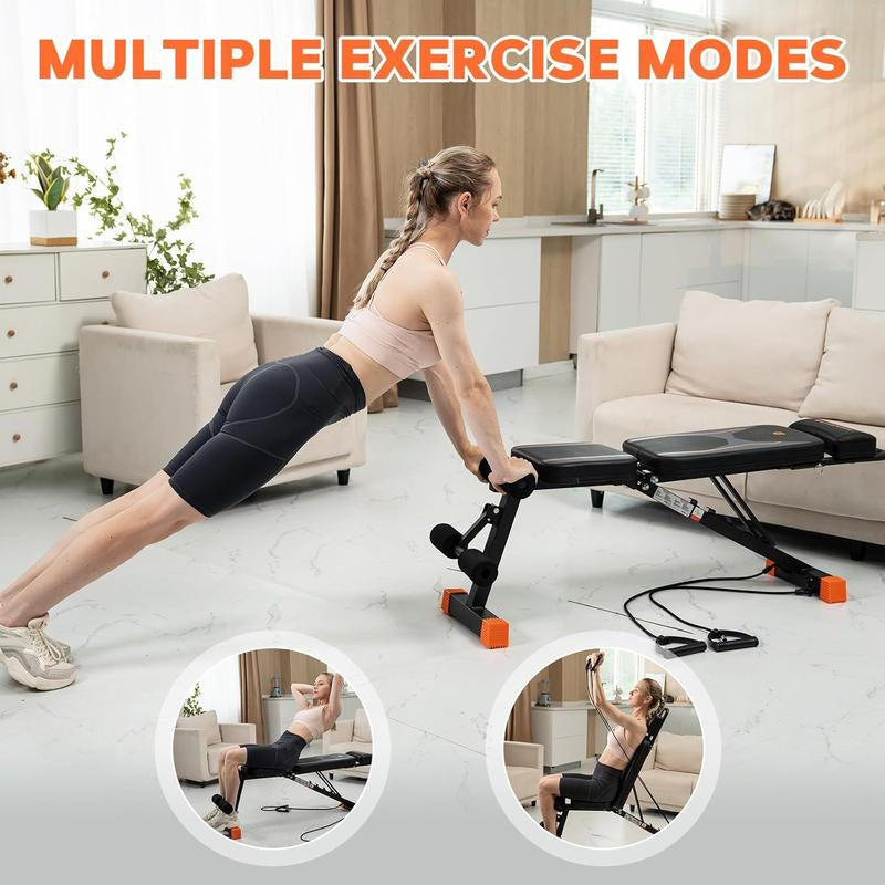 CITYSPORTS Multi-Purpose Adjustable Fitness Equipment Dumbbell Bench with 7 Adjustable Positions with 2 Training Bands and Arm/Abdominal Supports for Bench Press Crunches Flat Lunges Home Gym Kit Workout Machine