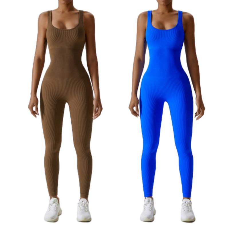 Women'S Ribbed Yoga Jumpsuit, Sleeveless Slimming Bodysuit, Sporty Fitness One-Piece Activewear for Gym & Workout Bodycon