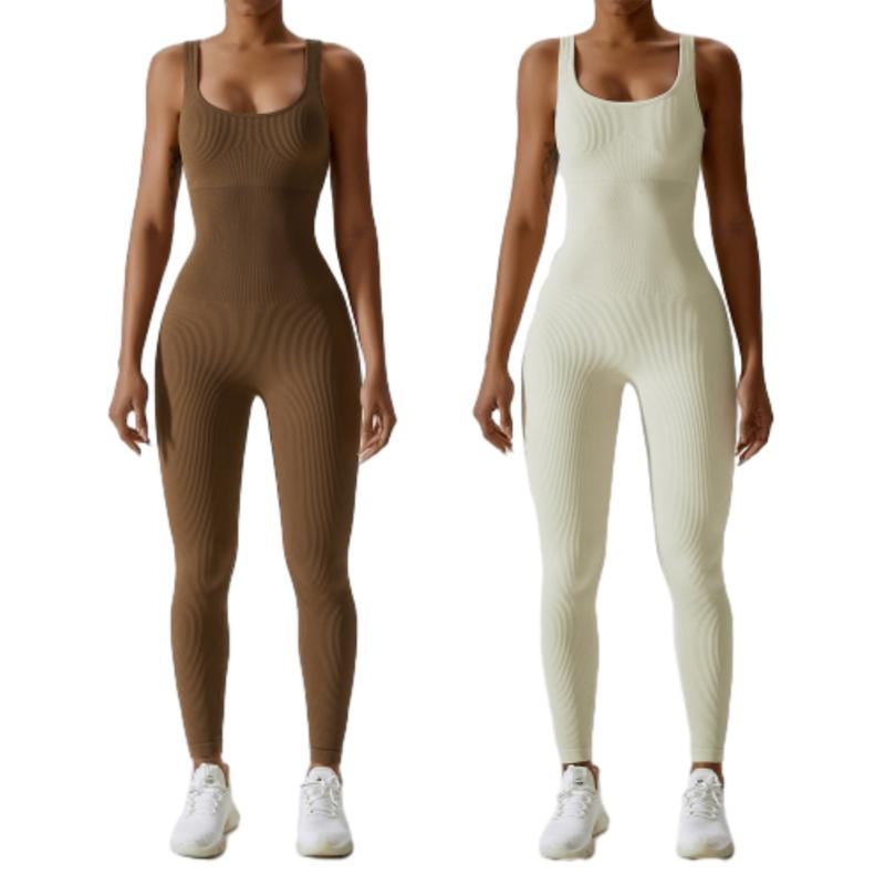 Women'S Ribbed Yoga Jumpsuit, Sleeveless Slimming Bodysuit, Sporty Fitness One-Piece Activewear for Gym & Workout Bodycon