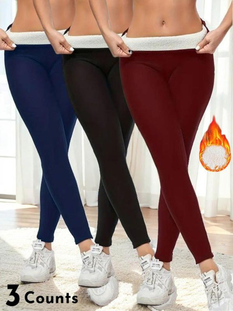 Women'S Solid High Waist Thermal Lined Sports Leggings, Casual Comfy Warm Skinny Pants for Yoga Gym Workout Running, Ladies Sportswear for Fall & Winter