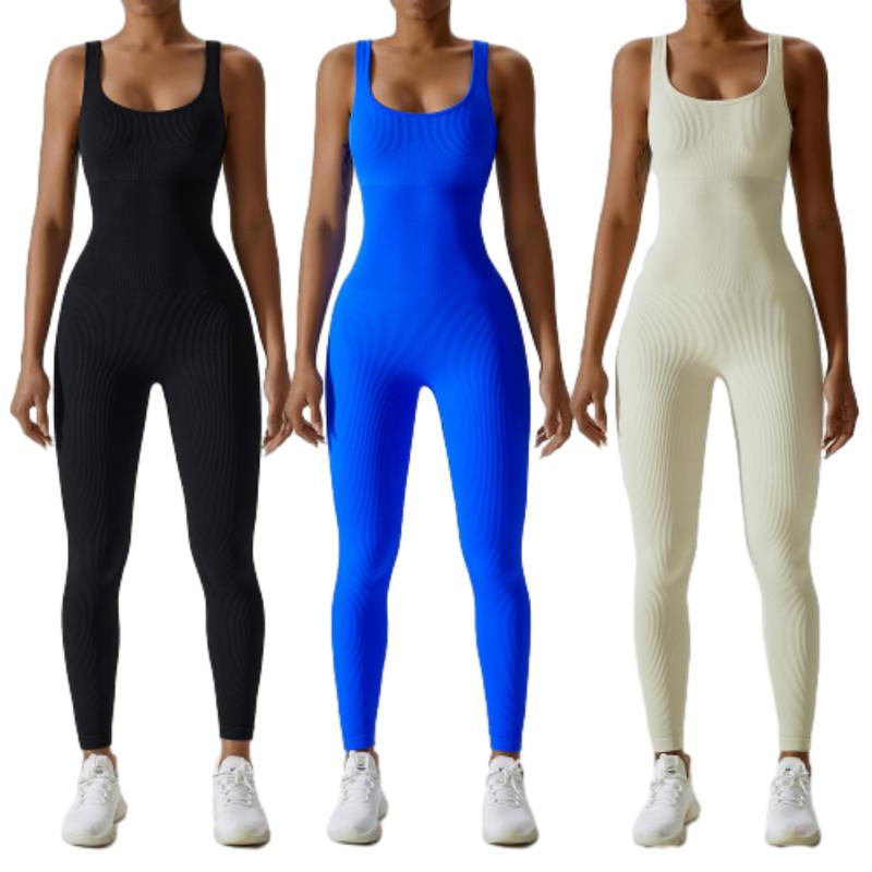 Women'S Ribbed Yoga Jumpsuit, Sleeveless Slimming Bodysuit, Sporty Fitness One-Piece Activewear for Gym & Workout Bodycon