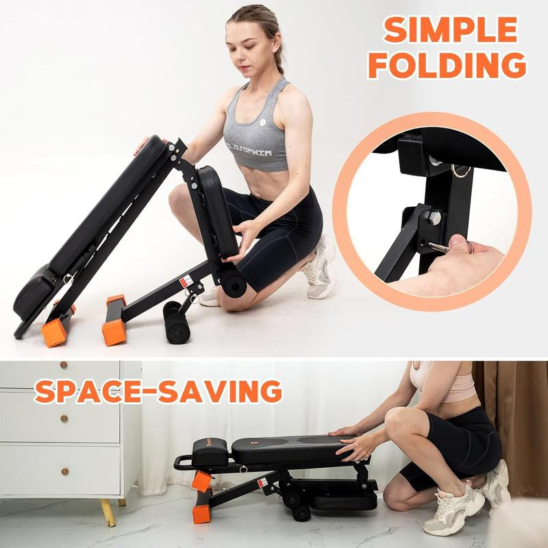 CITYSPORTS Multi-Purpose Adjustable Fitness Equipment Dumbbell Bench with 7 Adjustable Positions with 2 Training Bands and Arm/Abdominal Supports for Bench Press Crunches Flat Lunges Home Gym Kit Workout Machine