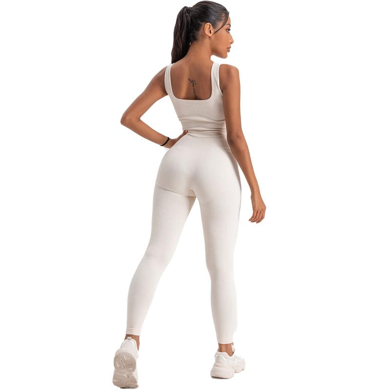 Women'S Ribbed Yoga Jumpsuit, Sleeveless Slimming Bodysuit, Sporty Fitness One-Piece Activewear for Gym & Workout Bodycon